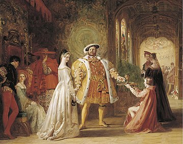 Cuộc gặp gỡ đầu tiên giữa Anne Boleyn và Henry VIII, vẽ bởi Daniel Maclise vào khoảng năm 1836