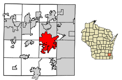 Location of Waukesha in Waukesha County, Wisconsin