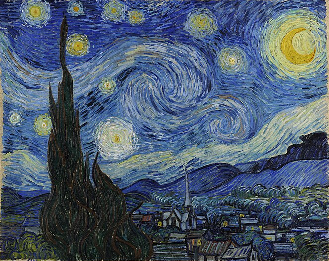 Starry Night by Vincent van Gough - 1889. An example of Post-Impressionism.