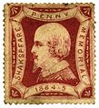 In 1864 a Shakespeare penny memorial poster stamp to commemorate the tercentenary of his birth was sold to raise funds for the Memorial Theatre at Stratford upon Avon.