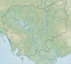 Mapa konturowa Kambodży, po lewej nieco u góry znajduje się punkt z opisem „miejsce bitwy”