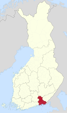 Landskapet Kymmenedalens läge i Finland.