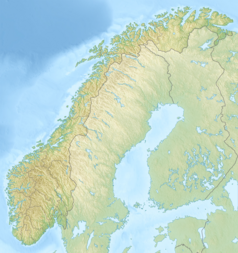 Mapa konturowa Norwegii, po lewej znajduje się punkt z opisem „Ytterøy”