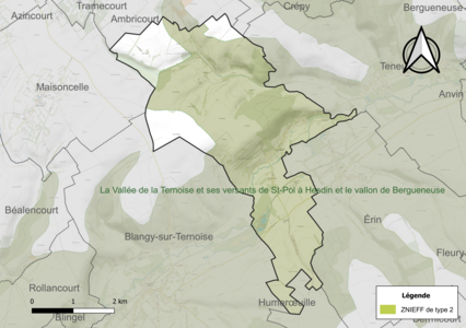 Carte de la ZNIEFF de type 2 sur la commune.