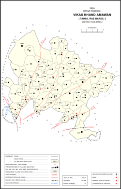 Map showing Rampur (#309) in Amawan CD block