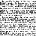 Article du journal L'Ouest-Éclair décrivant la famille Le Gal, de Moréac, qui exploitait en 1937 depuis quatre générations la métairie de Guennevin.