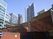 Principal Tower and Place, Shoreditch alongside the Broadgate Tower of the City of London in September, 2020