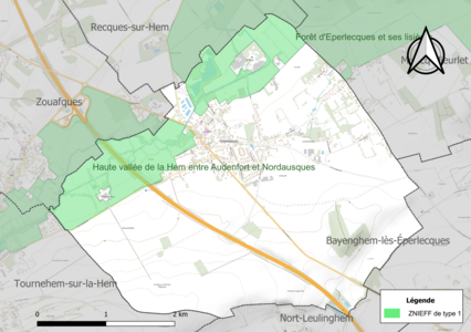 Carte des ZNIEFF de type 1 sur la commune.