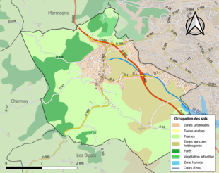 Carte en couleurs présentant l'occupation des sols.