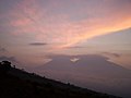 Sunset behind Acantenago and Fuego, seen from the lower north side of Volcan de Agua.