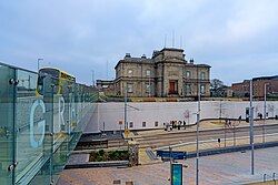 Broadstone Station. The building was formerly a railway terminus in Broadstone, it now functions as a bus depot for Dublin Bus