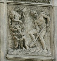 O traballo dos Primeiros Pais na Porta Magna de San Petronio de Bolonia, de Jacopo della Quercia (1425-1434).