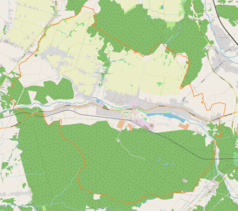 Mapa konturowa Poręby, blisko prawej krawiędzi znajduje się punkt z opisem „Kierszula”