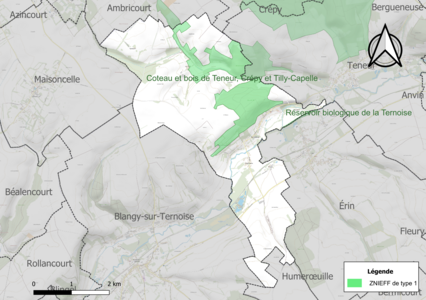 Carte des ZNIEFF de type 1 sur la commune.