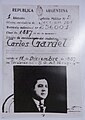 Documento argentino de Carlos Gardel.