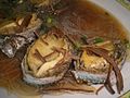 Abalone with mandarin orange peels.