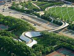 The BP Pedestrian Bridge is a concealed box girder beam bridge in Millennium Park, Chicago.