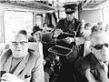 East German border guards check passes of West Berlin passengers in March 1972 after the temporary easing of travel restrictions into East Germany.