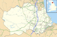 Mapa konturowa Durham, u góry znajduje się punkt z opisem „Edmondsley”