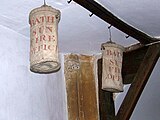 Canvas fire buckets, in Puddletown, Dorset, provided by the insurers, Sun Insurance, in 1805