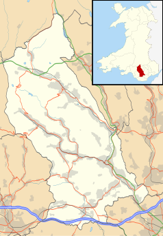 Mapa konturowa Rhondda Cynon Taf, na dole znajduje się punkt z opisem „Llantrisant”