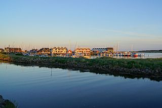 Grenaa River (Gren Å) runs through the town, with Grenaa Marina in the background