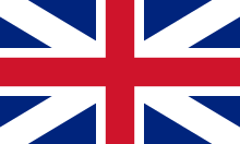 Red cross with white border over a white saltire and dark blue background.