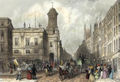 Un dessin de Cornhill dans les années 1830. Le Royal Exchange est sur la gauche.