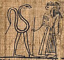 The deceased standing before a walking serpent