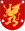 Blason de la province suédoise d'Östergötland, représentant un griffon jaune aux ailes de dragon et à la langue et aux doigts bleus, entouré de quatre fleurs blanches.