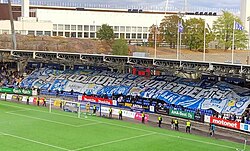 HJK:n kannattajien tifo HJK-IFK-ottelussa 5. syyskuuta 2022.