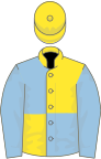 Yellow and light blue (quartered), blue sleeves, yellow cap