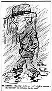 'Mr. Subbubs: "My gamp's stolen and I can't afford an overcoat. Ah, why don't our politicians stop the rain?"', published in The News (Adelaide), 2 August 1923.