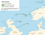 Карта месторождений и систем трубопроводов, нефть из которых составляет смесь Brent (с 2007 года).