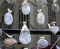 Moonstone cabochons in a jeweller's window