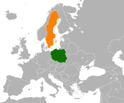 Map indicating locations of Poland and Sweden