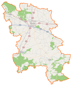 Mapa konturowa powiatu wrzesińskiego, u góry po lewej znajduje się punkt z opisem „Nekla”