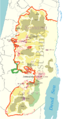 Image 64The Gaza–Israel barrier route built (red), under construction (pink) and proposed (white), as of June 2011[update] (from History of Israel)