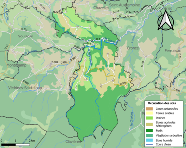 Carte en couleurs des infrastructures et de l'occupation des sols de la commune.