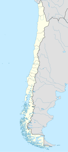 Mapa konturowa Chile, blisko dolnej krawiędzi znajduje się punkt z opisem „Punta Arenas”