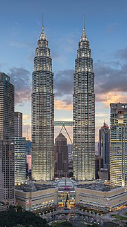 The Petronas Towers in Kuala Lumpur were the tallest from 1998 to 2004.