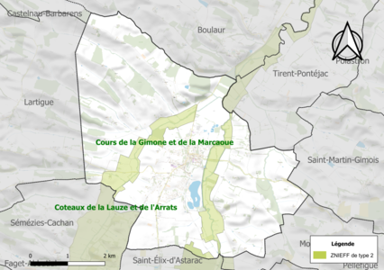 Carte des ZNIEFF de type 2 sur la commune.