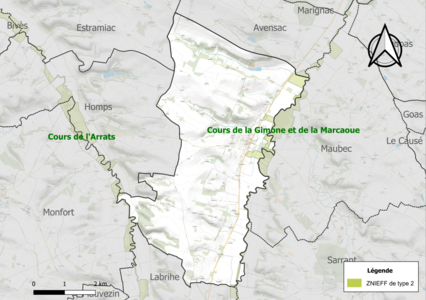 Carte des ZNIEFF de type 2 sur la commune.