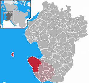 Poziția Friedrichskoog pe harta districtului Dithmarschen