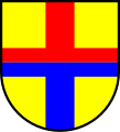 Or a cross per fess gules and azure