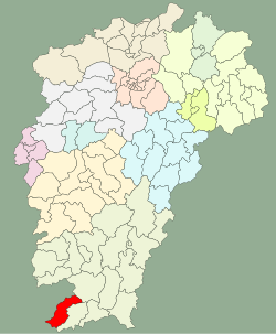 Location of Quannan County (red) in Jiangxi