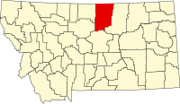 Map of Montana highlighting Blaine County