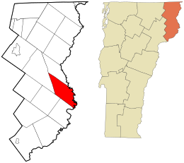 Location in Essex County and the state of Vermont.