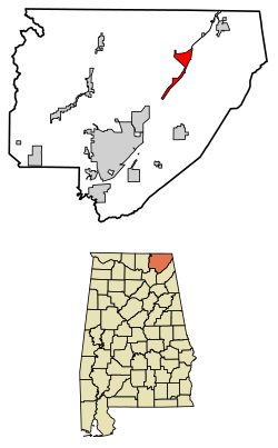 Location of Stevenson in Jackson County, Alabama.