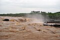 Side view of the Dhuandhar Falls seen during the monsoon season.